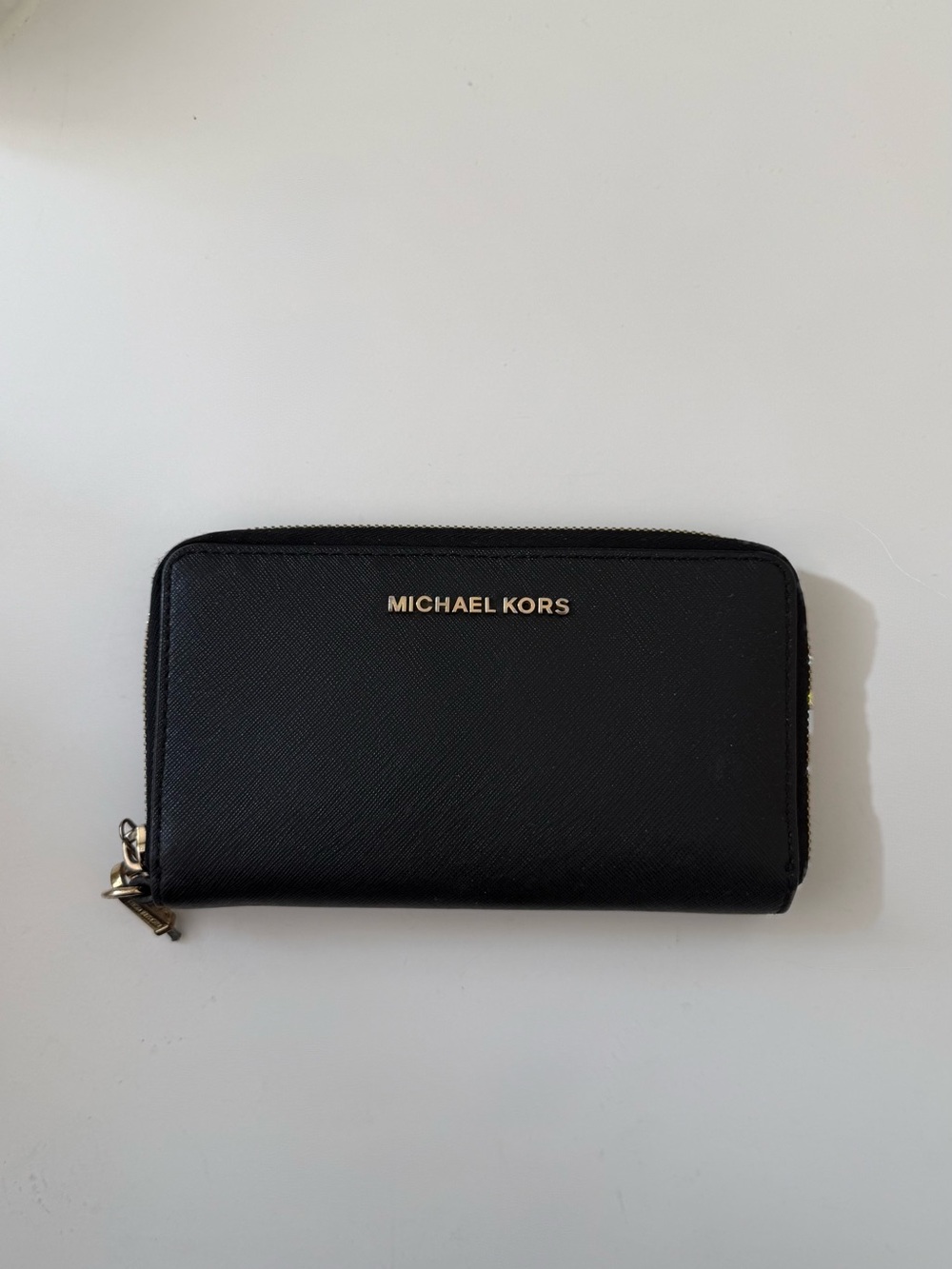 Michael Kors Black Saffiano Leather Zip Around Continental Wallet